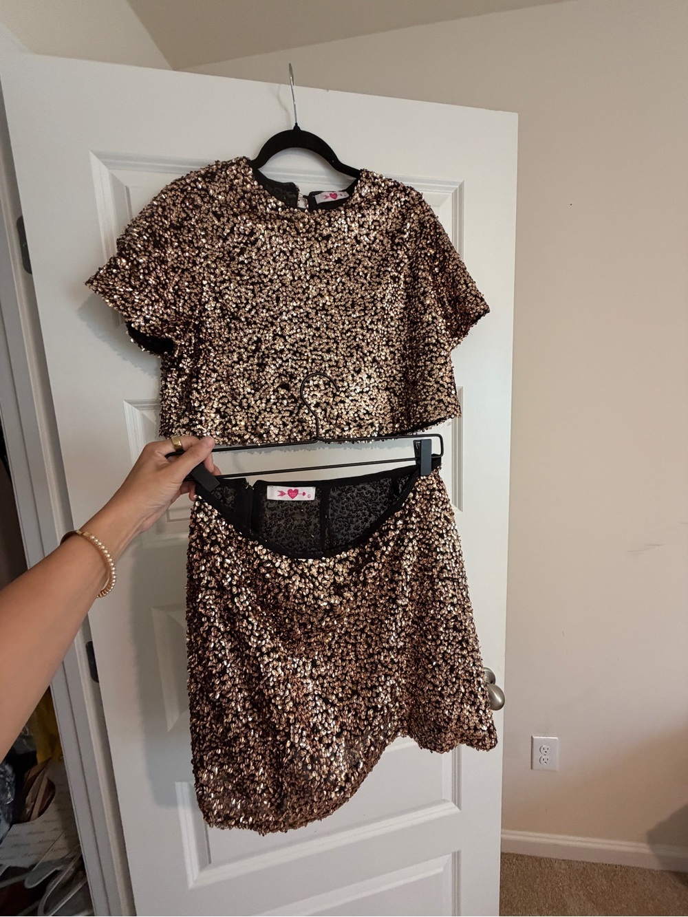 Buddy Love Bronze Sequin Crop Top & Skirt set - top M bottoms L